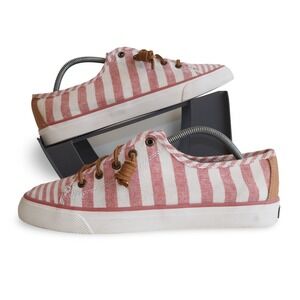 Sperry Seacoast STS95228 Womens 8.5 Red White Stripe Canvas Boat Sneakers
